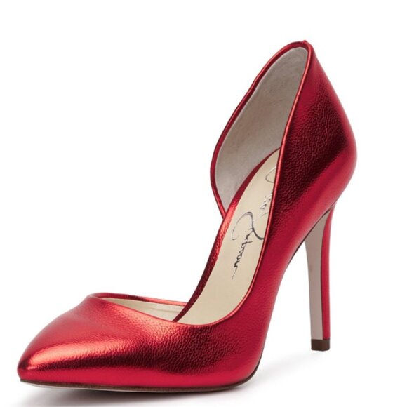 New Jessica Simpson Slip On Pointy Toe Stiletto Heel d'Orsay Pumps Red - Picture 1 of 7